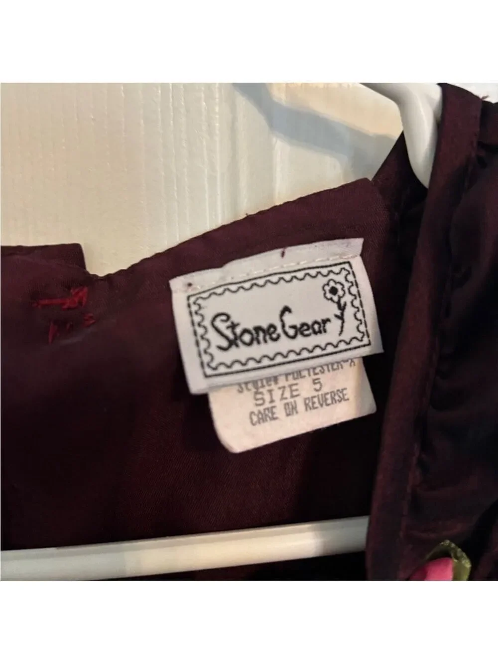 Stone Gear Girls Burgundy Floral Embroidered Dress Size 5